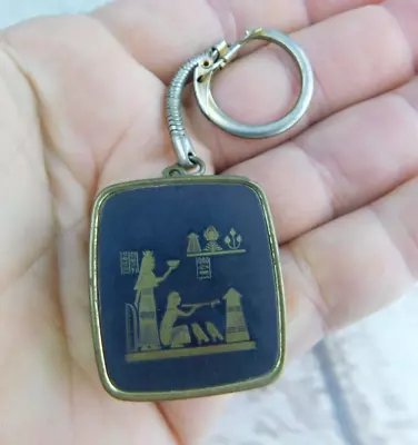 VTG Gold-Tone Sankyo Design Clover Music Box Keychain Egyptian Scene (Works) • $60.49