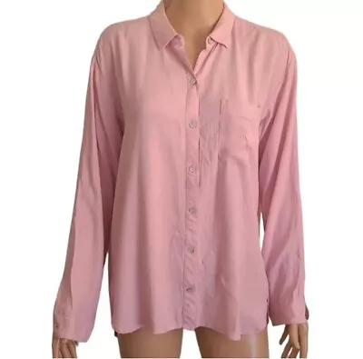 J. Jill Womens Button Front Tunic Shirt Pink Long Sleeve Size M  100% Rayon • $13.90