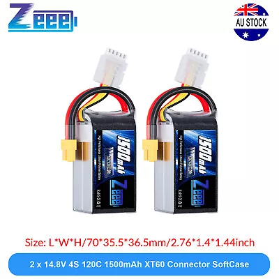 2x Zeee 4S LiPo Battery 1500mAh 120C 14.8V XT60 For RC FPV Drone Quadcopter Car • $50.99