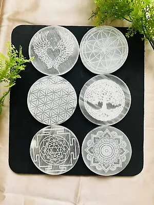 £14.99 • Buy Selenite Crystal Engraved Charging Cleansing Plate Disk Sacred Geometry UKBUY