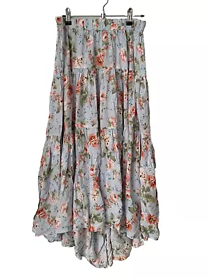 Jaase Skirt Womens Size Medium Maxi High /low Blue Floral Tiered Skirt • $27.50