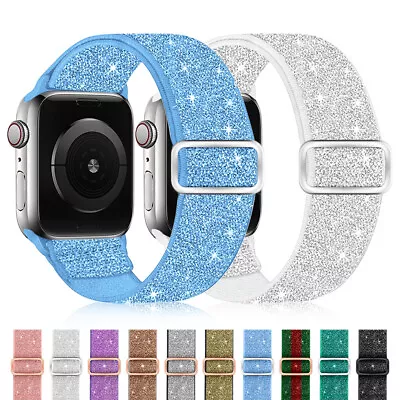 Glitter Nylon Loop Elastic Wristband Strap For Apple IWatch 9 8 7 6 5-1 Ultra 2 • £4.85