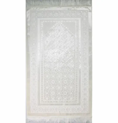 Modefa Velvet Islamic Prayer Rug Turkish Sajadah Floral Stamp Luxury Plush White • $39.98