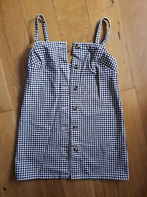 £5.99 • Buy Lovely Summer Black Gingham Denim Asos Button Up Strap Dress Size 8 Vgc