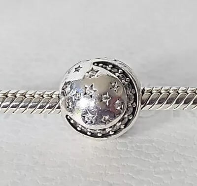 Genuine Pandora Bracelet Charm - Silver Twinkling Night Moon & Stars Clip S925 • £8.50