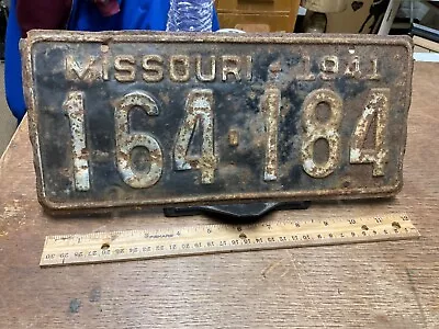 License Plate Vintage Missouri MO 164 184 1941 Rustic • $14.25