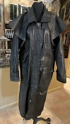 Vintage Black Geronimo Leather Duster Riding  Coat Removable Cape Long L • $79.99