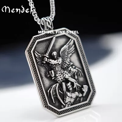 MENDEL Mens Catholic Christian Saint St Michael Medal Medallion Pendant Necklace • $12.99