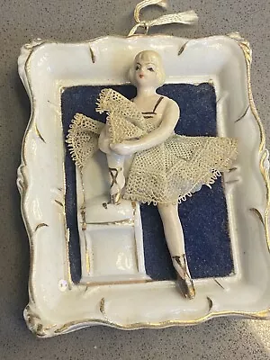 Vintage Sonsco  Framed Ballerina 3D Porcelain Ballet Dancer Lace 4” X 3 1/4  • $22