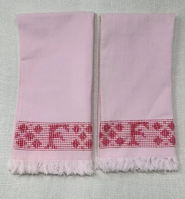 Vintage Embroidered Monogrammed “F” Pink Hand Towels 23x16 Set Of 2 Home Decor • $14.98