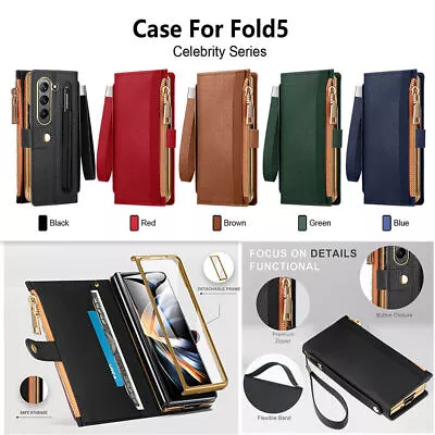 For Samsung Z Fold5/4/3/2 Zipper Wallet Case Leather Stand Strap Magnetic Cover • $10.99