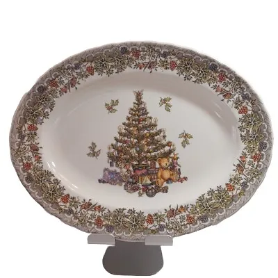 Queens Seasons Greetings Multi-Colored Myott Factory Oval Platter Colombia Made • $28.60