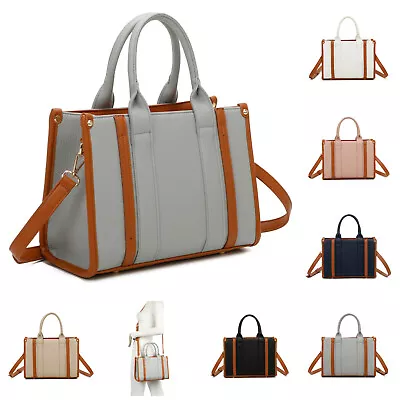Ladies Top Grab Handle Contrast Edge Cross Body Bag Shoulder Tote Handbag JM1502 • £22.39