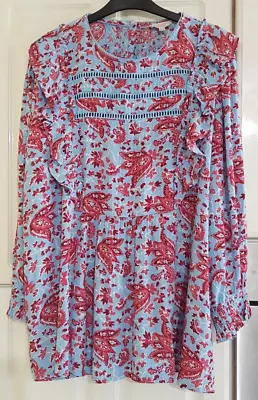  Ladies Fat Face Size 16 Top Blue With Red Flowers Lovely Cut Out Detailing  • £9.99