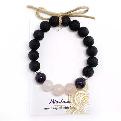 $22 • Buy MiaLava | CRYSTAL AROMATHERAPY DIFFUSER BRACELET TRUE LOVE AMETHYST ROSE QUARTZ