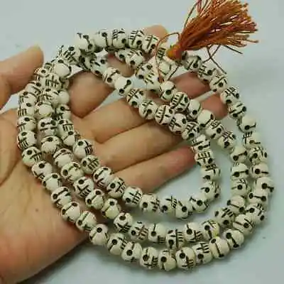 Tibetan Hand-Crafted Skull On Yak Bone Prayer Beads/Mala/Rosary 9*10mm - Nepal • $34.90