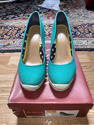 Merona Brand Turquoise Shoes Women Heels Platform Wedge Size 7 Slightly Used • $18