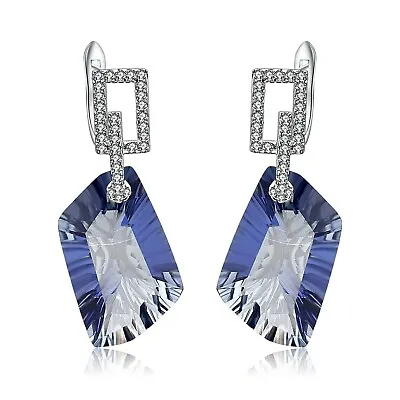 42.39Ct Natural Iolite Blue Mystic Quartz 925 Sterling Silver Drop Earrings • $66.24