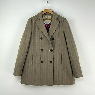Jack Wills Tweed Coat Womens 12 Brown Wool Double Breasted Country Overcoat • £45