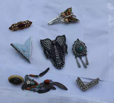 LOT Vintage Jewelry Brooches Turquoise Bar Pins Deco Tips Rhinestones Enamel NR • $2.99