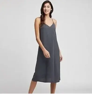 $14 • Buy Uniqlo Drape Cami Dress Size L (Aus 12) Sleeveless Pockets Charcoal Dark Grey