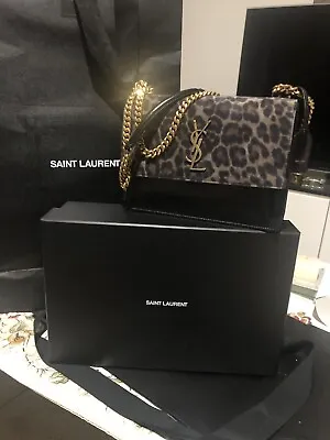 $2300 • Buy YSL SAINT LAURENT Leopard Sunset Leather Chain Shoulder Bag-Excellent Authentic