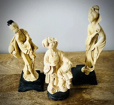 RARE Vtg Set-3 A. Santini Resin Asian Man 3-Woman Child Figure 8-9'' • $15