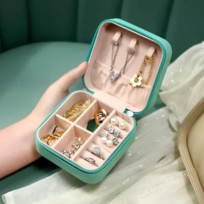 Portable Jewelry Box Organizer Jewellery Ornaments Leather Case Travel Storage • $7.25