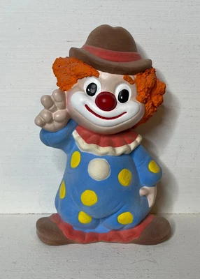 $14 • Buy Vintage 1980s Hand Painted Ceramic Clown Orange Hair Blue Yellow Costume