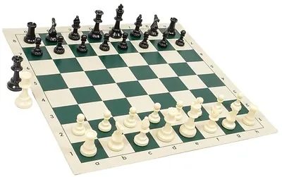 Black & White Chess Pieces & 20  Green Vinyl Board - Single Weighted Chess Set • $22.95