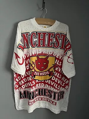 Manchester United Man U Football Red Devils Vintage T-Shirt All Over Design RARE • $123.30