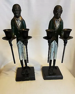 Vtg Pair Bronze Brass Butler Monkey Candle Holders Maitland Smith ? • $75