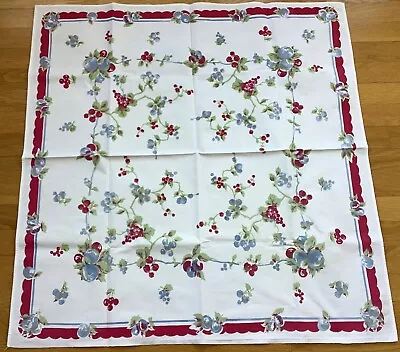 Vtg  Cotton Tablecloth 32 X 32 Fruit Plums Raspberries Blueberries Farmhouse • $19