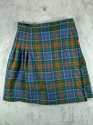 VTG Shetland 100% New Wool Scotland Kilt Skirt Size 20 Green Tartan Pitlochry • $27.90