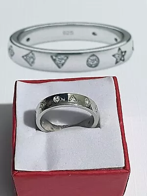 Moissanite Flush Set Band RIng In Platinum Overlay 925 Sterling Silver Size M+ • £15