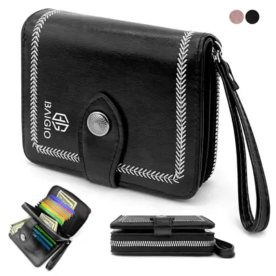 BAIGIO Retro Women Wallet Leather Zip Around RFID Blocking Purse Clutch Handbag • £2.99