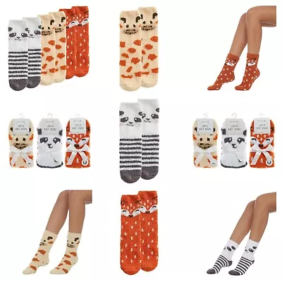 £4.99 • Buy 1 Pair Womens Ladies Girls Animal Fox Bear Or Giraffe Fluffy Bed Cosy Socks  4-7