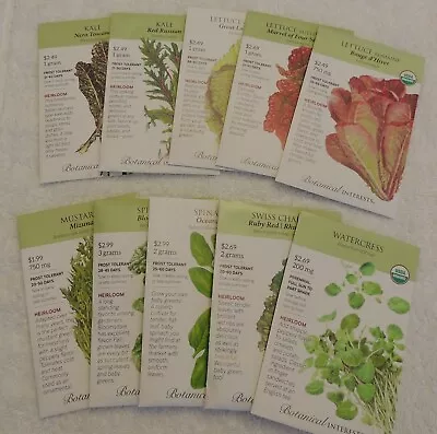 Lot 10 BOTANICAL INTERESTS SEEDS ~ GREENS MIX LETTUCE KALE SWISS CHARD SPINACH • $14.99