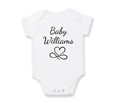 Personalised Custom Baby Name Vest Heart Baby Grow Bodysuit Reveal Announcement • £5.49