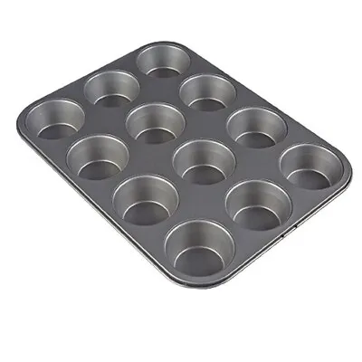 Muffin Tray 12 Cupcake Tin Non Stick Carbon Steel Baking Pan Yorkshire Pudding • £8.99