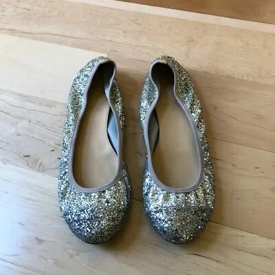 J Crew Cap Toe Glitter Lula Ballet Flats Made In Italy Womens US 7 • $15