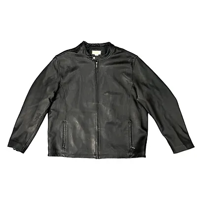 Merona Bomber Jacket Mens XXL 2XL Black Full Zip Soft Leather Inner Lined Biker • $33.95