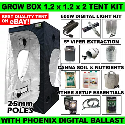 Grow Box Tent Kit ( 25mm ) 1.2m - Digital Ballast - 5  Extraction - Nutes Pots • £284.99