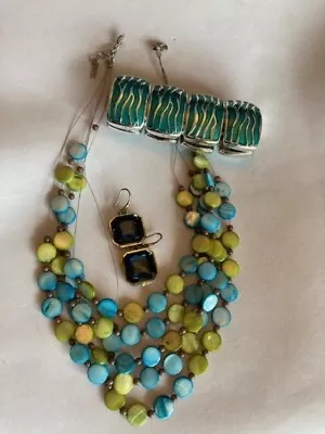 Summer Colors! Necklace Chunky Bracelet & Earrings.  From Estate. • $12