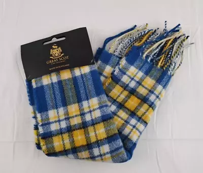 NWT Great Scot Fine Tailoring Made In Scotland Yellow Blue Lambswool Scarf • £14.99