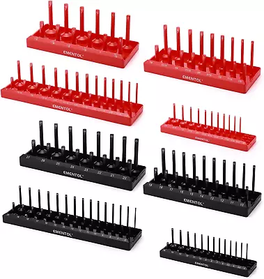 8PCS Metric And SAE Socket Organizer Tray Set - Black & Red 1/4  3/8  1/2 ... • $39.99