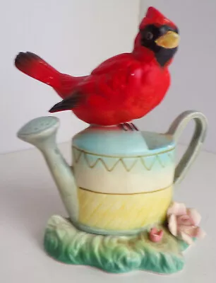 Vintage Napco Ceramic Cardinal On Watering Can Figurine Japan • $9.99