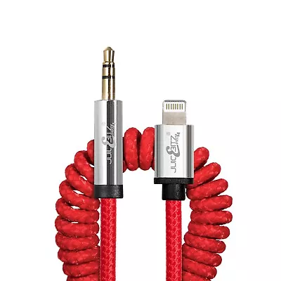 JuicEBitz® 3.5mm Braided Coiled AUX To 8PIN Stereo Jack Lead For IPhone & IPad • £12.99