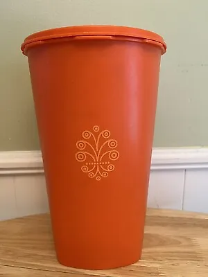 Vintage Tupperware Tall Canister Orange 1222-4 With Lid 10.5” • $10.25