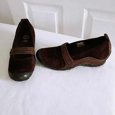 Merrel Plaza Bandeau Mary Jane Brown Suede Ortholite Comfort Shoes Women's 8.5 • $18